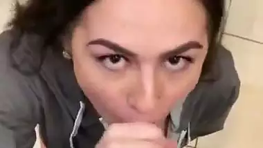 Horny Teen Girl Met at a Cafe Sneaking into Mens Room to Suck and Swallow